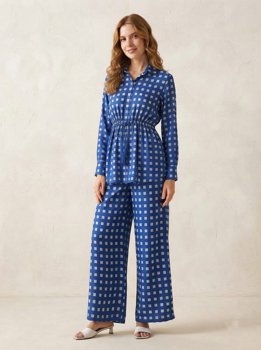 Royal Blue Geometric Printed Co-Ord Set