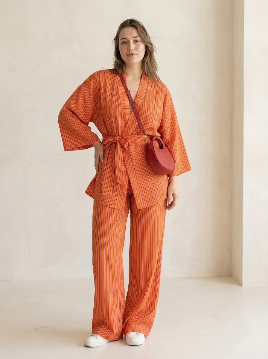 Orange Striped Top & Trousers Co-ord Set