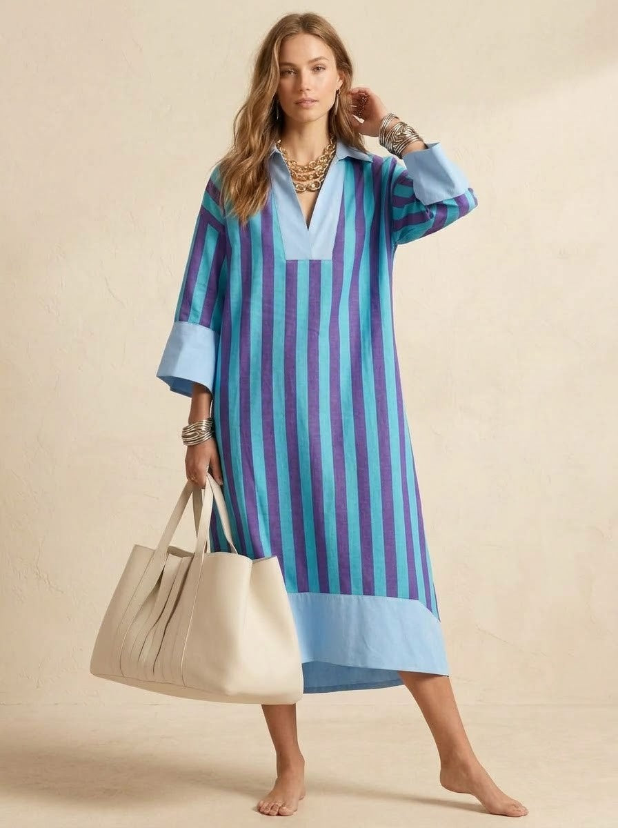 Blue & Purple Striped Midi Dress