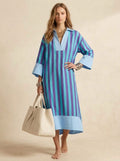Blue & Purple Striped Midi Dress