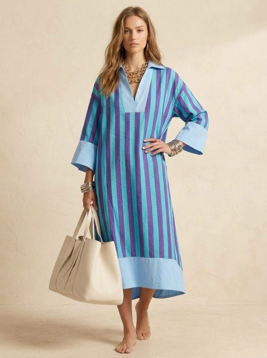Blue & Purple Striped Midi Dress