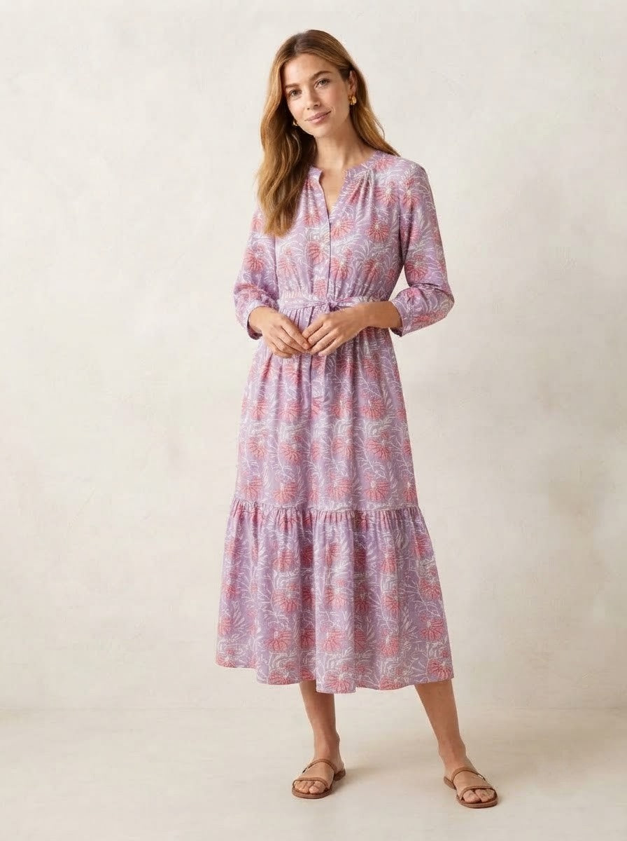 Lavender & Pink Floral Tiered Maxi Dress