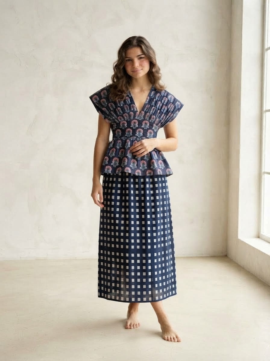 Block Print Peplum & Checkered Premium Cotton Co-ord Set