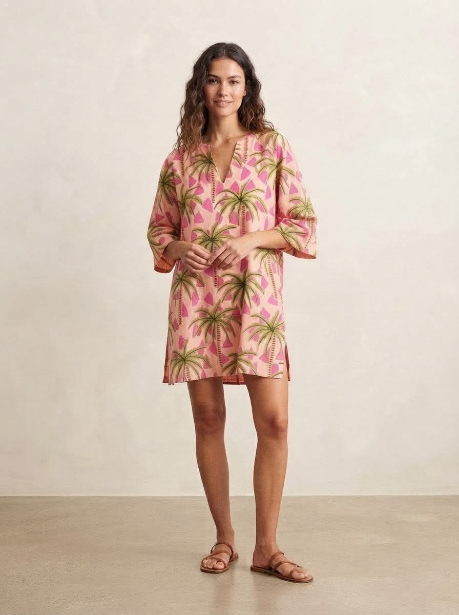 Tropical Palm Print Premium Cotton Dress