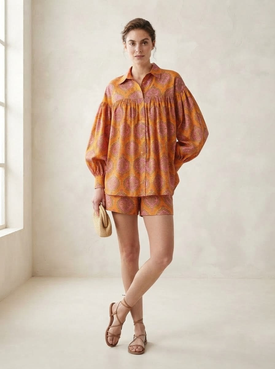 Orange Paisley Print Premium Cotton Co-ord Set