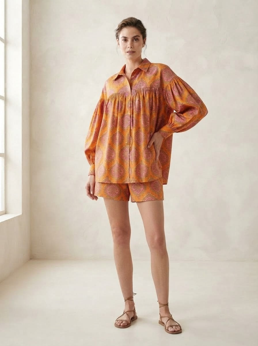 Orange Paisley Print Premium Cotton Co-ord Set