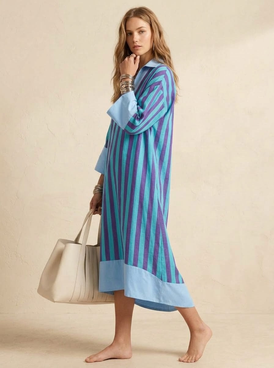 Blue & Purple Striped Midi Dress
