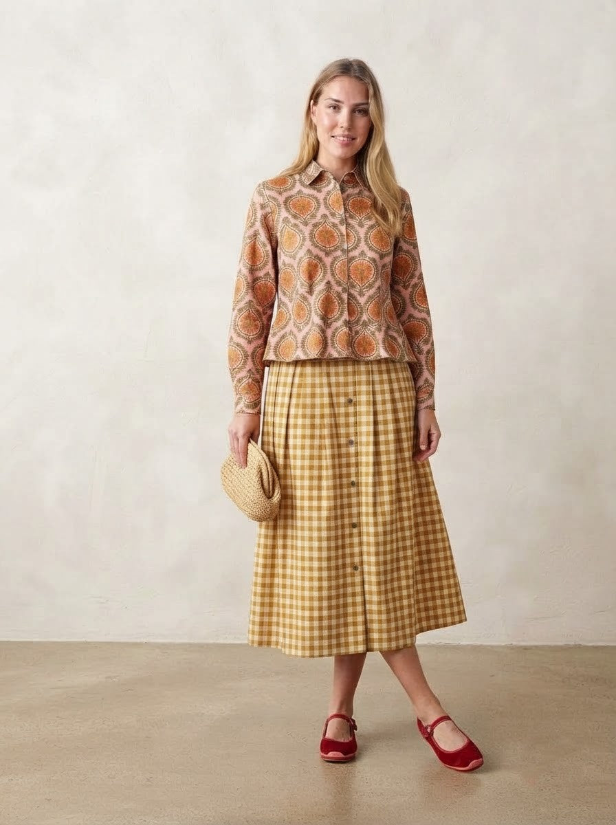Floral Peplum & Mustard Gingham Premium Cotton Co-ord Set