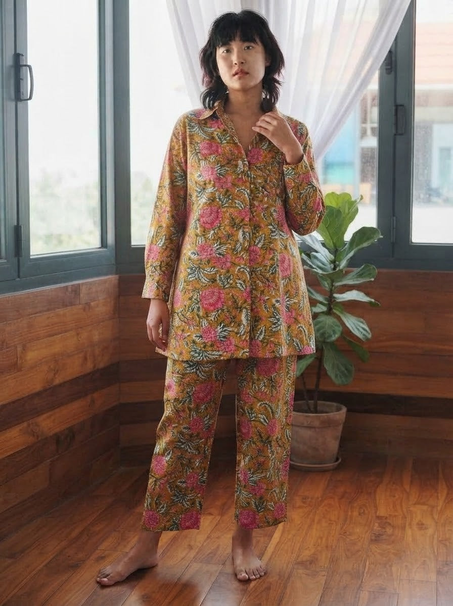 Mustard Floral Print Premium Cotton Co-ord Set