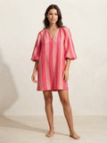 Vibrant Pink Striped Premium Cotton Dress