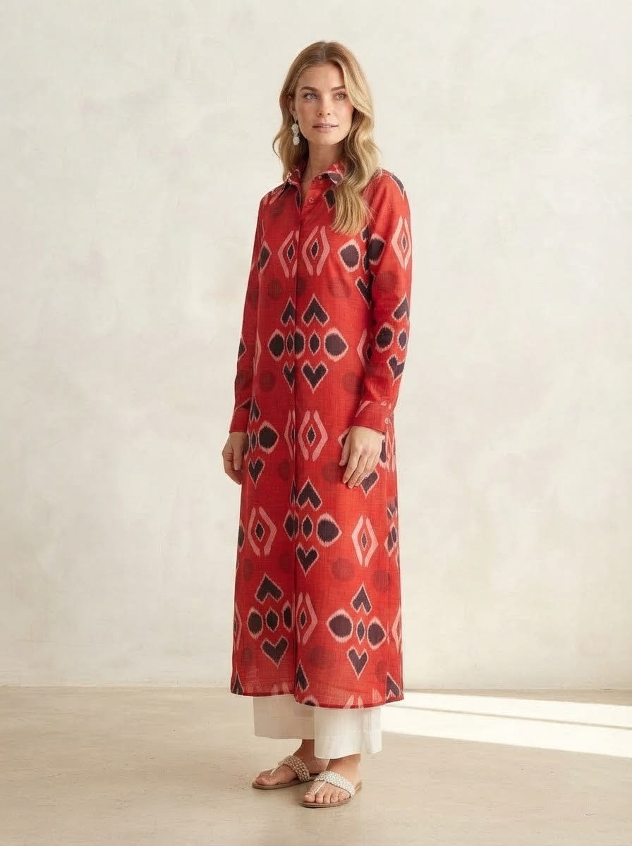 Red Geometric Print Premium Cotton Co-ord Set