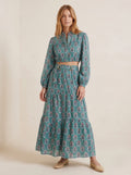 Teal Blue Floral Printed Top & Skirt Set