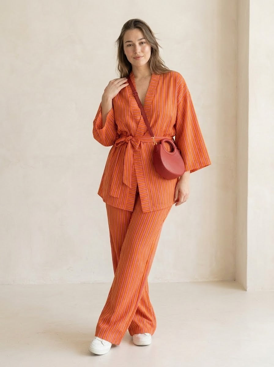 Orange Striped Top & Trousers Co-ord Set