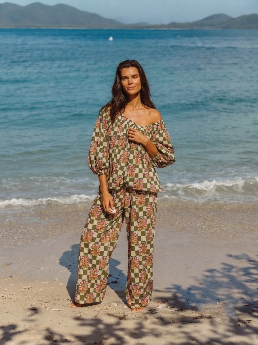 Olive Green Checkered Printed Co-Ord Set