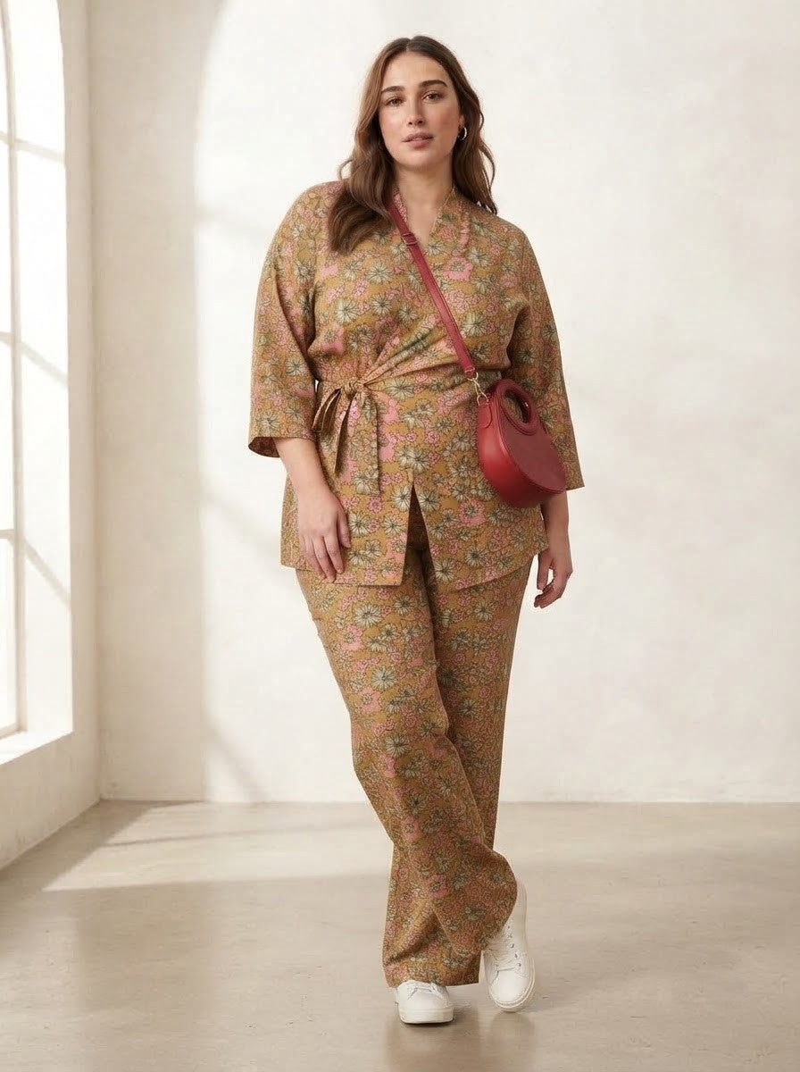 Wrap-Style Floral Print Premium Cotton Co-ord Set