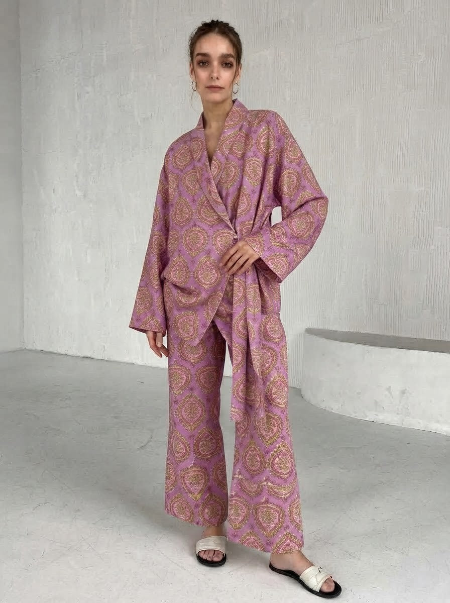 Wrap-Style Purple Paisley Premium Cotton Co-ord Set