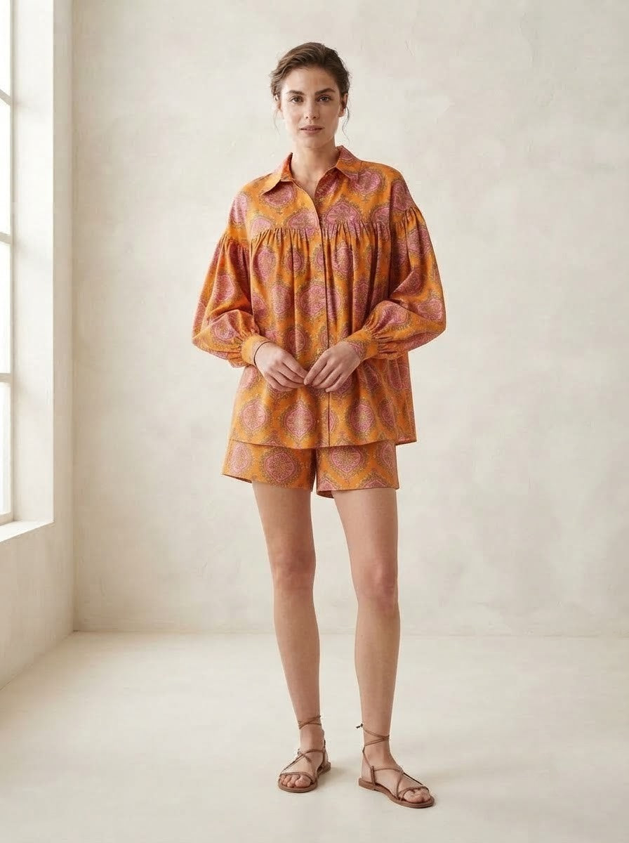 Orange Paisley Print Premium Cotton Co-ord Set