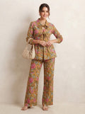 Mustard & Pink Floral Tie-Front Premium Cotton Co-ord Set