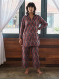 Charcoal & Red Floral Block Print Premium Cotton Co-ord Set