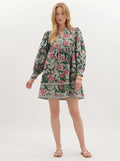 Dark Green & Pink Floral Printed Mini Dress