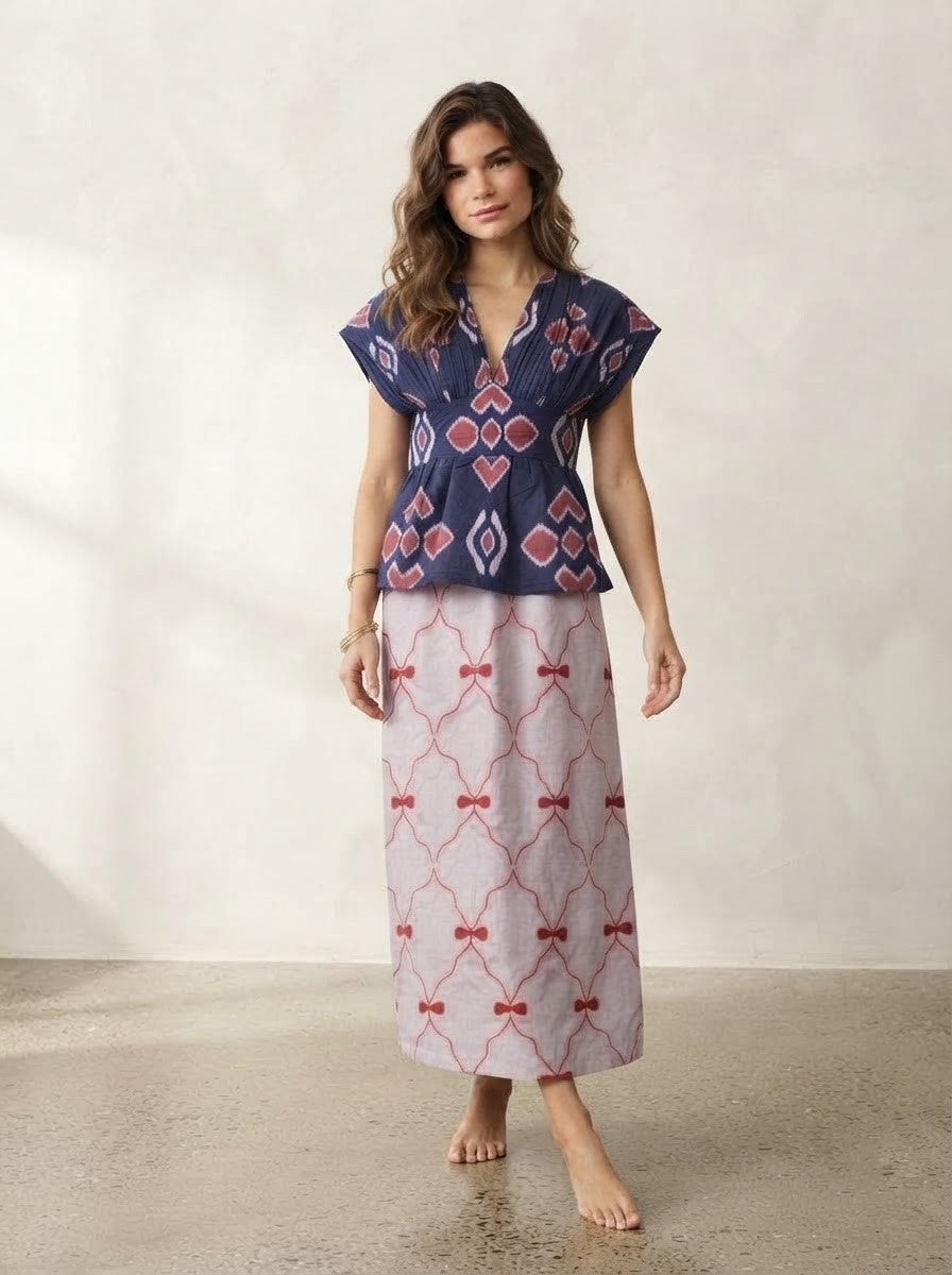 Geometric Peplum & Lattice Print Premium Cotton Co-ord Set