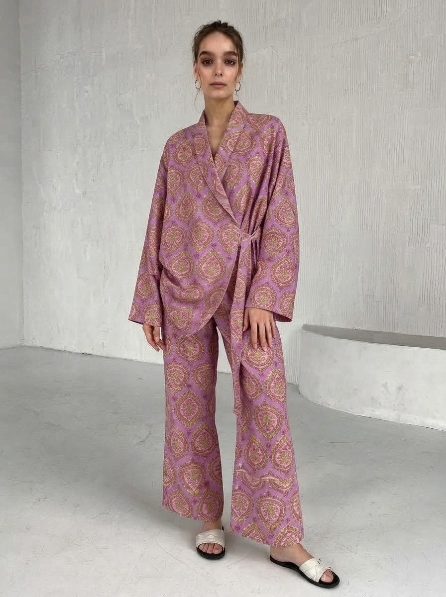 Wrap-Style Purple Paisley Premium Cotton Co-ord Set