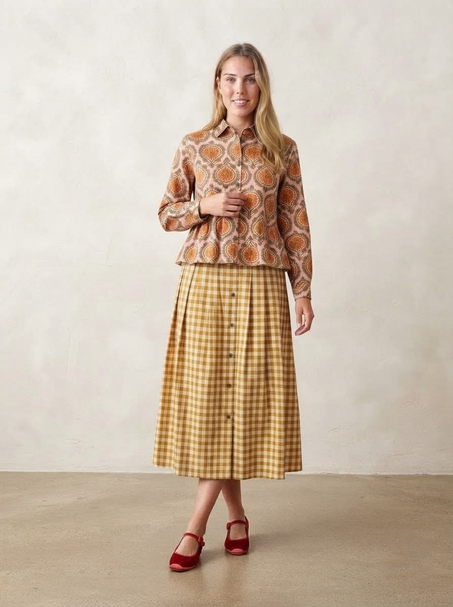 Floral Peplum & Mustard Gingham Premium Cotton Co-ord Set