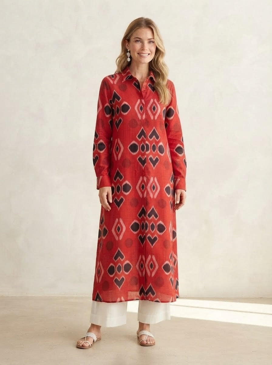 Red Geometric Print Premium Cotton Co-ord Set