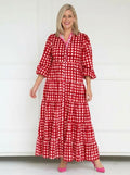 Red & White Gingham Checked Shirt Maxi Dress