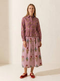 Purple Block Printed Shirt & Floral Striped Skirt Set