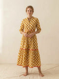 Mustard Yellow Polka Dot Tiered Maxi Dress
