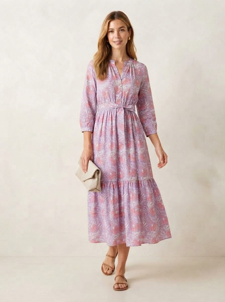 Lavender & Pink Floral Tiered Maxi Dress
