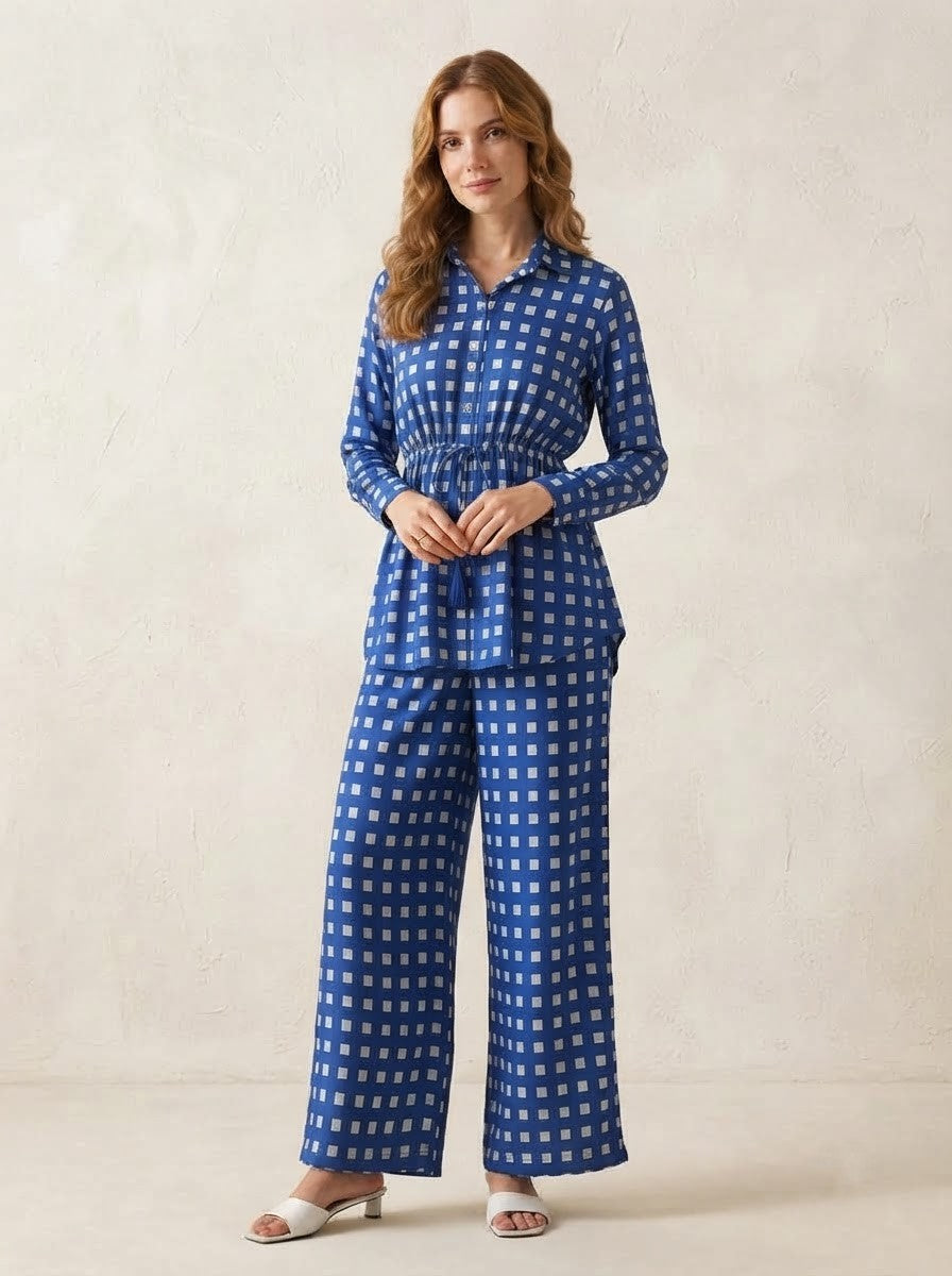 Royal Blue Geometric Printed Co-Ord Set