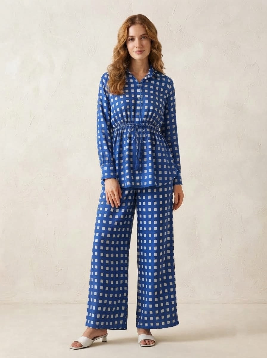 Royal Blue Geometric Printed Co-Ord Set