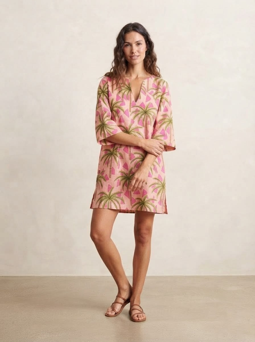 Tropical Palm Print Premium Cotton Dress