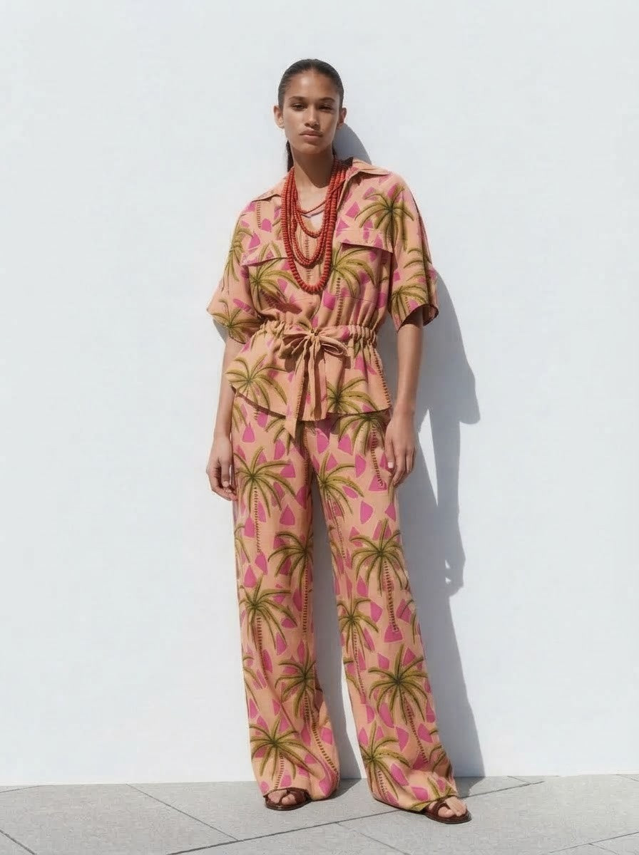Tropical Palm Print Premium Cotton Co-ord Set