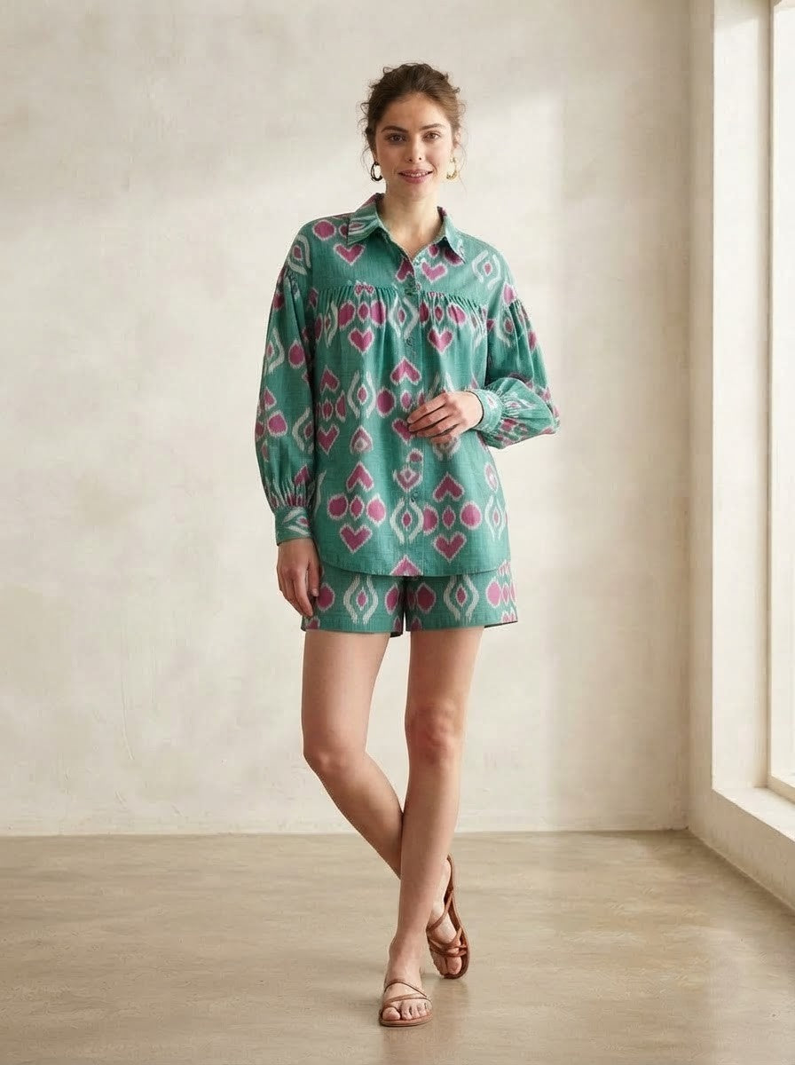 Teal Geometric Print Premium Cotton Co-ord Set