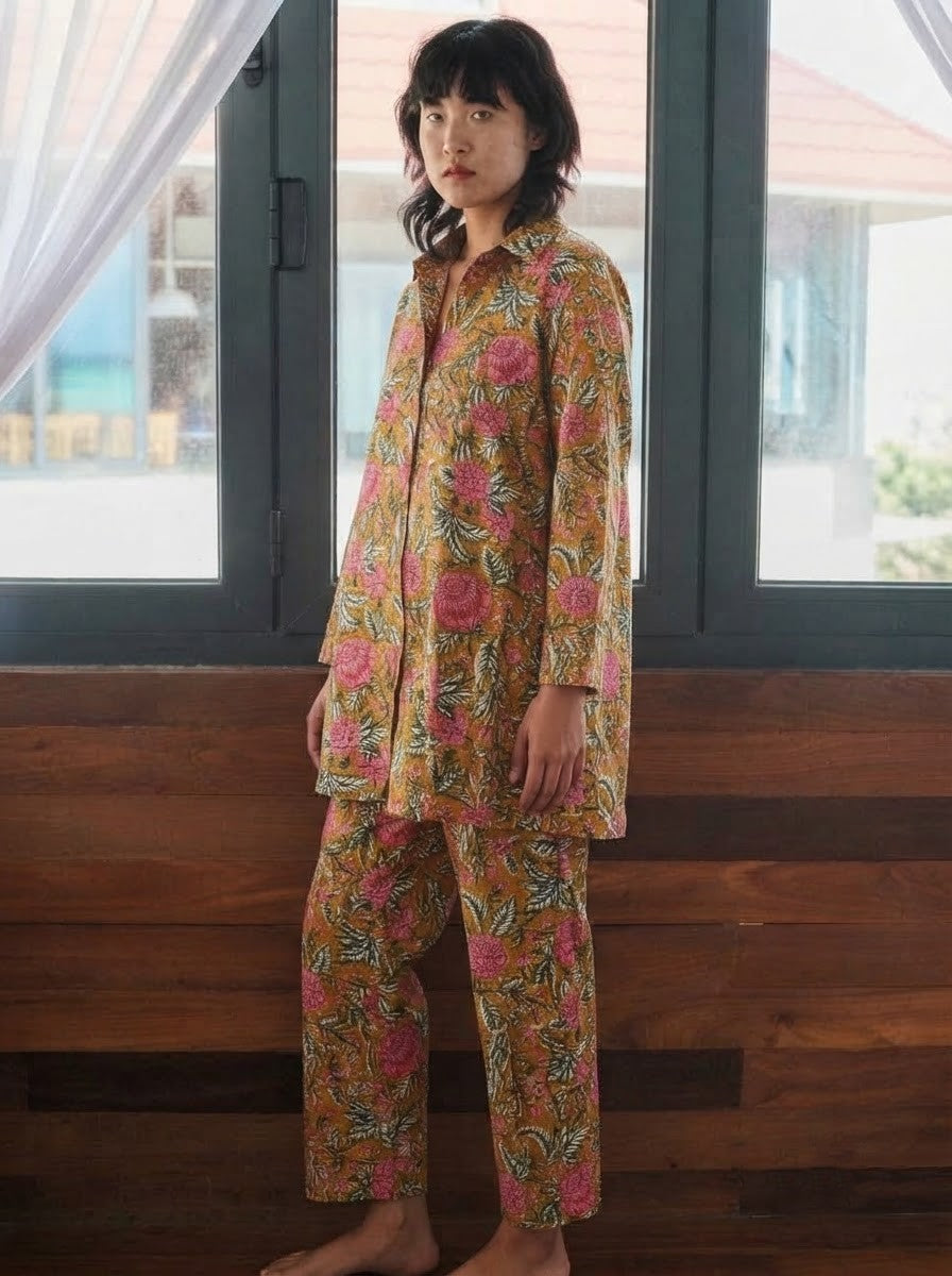Mustard Floral Print Premium Cotton Co-ord Set