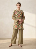 Olive Green Checkerboard & Striped Premium Cotton Co-ord Set