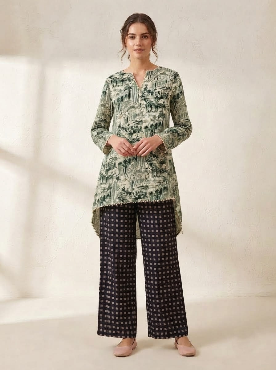 Green Toile & Checkered Premium Cotton Co-ord Set