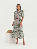 Toile Print Premium Cotton Shirt Dress with Pink Trim
