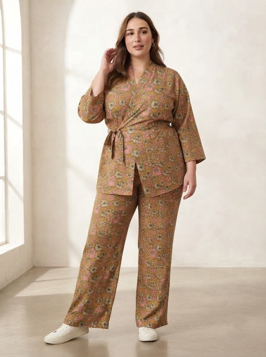 Wrap-Style Floral Print Premium Cotton Co-ord Set