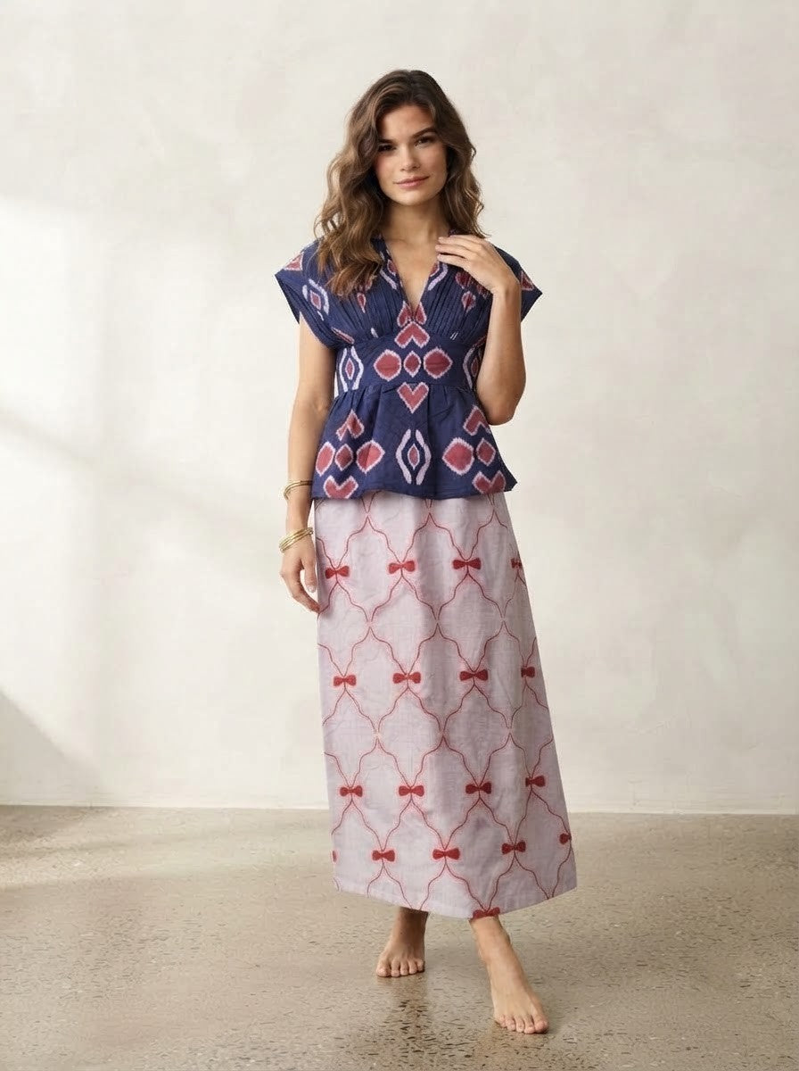 Geometric Peplum & Lattice Print Premium Cotton Co-ord Set