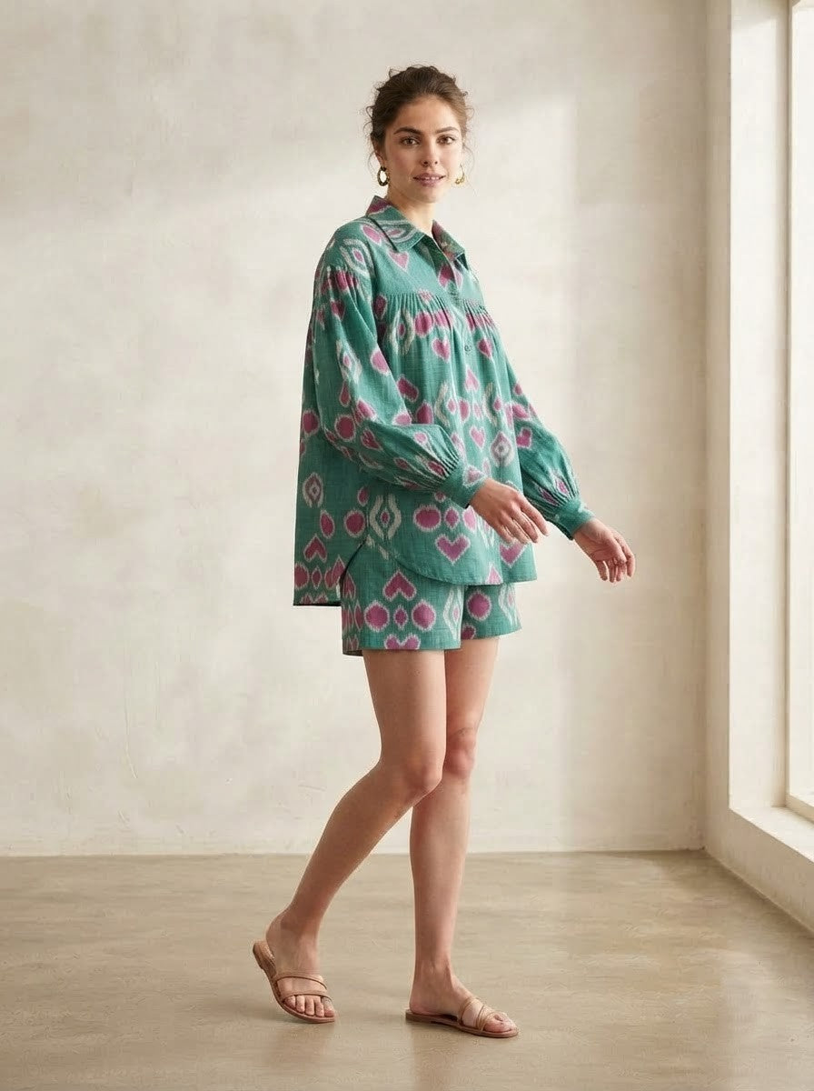Teal Geometric Print Premium Cotton Co-ord Set