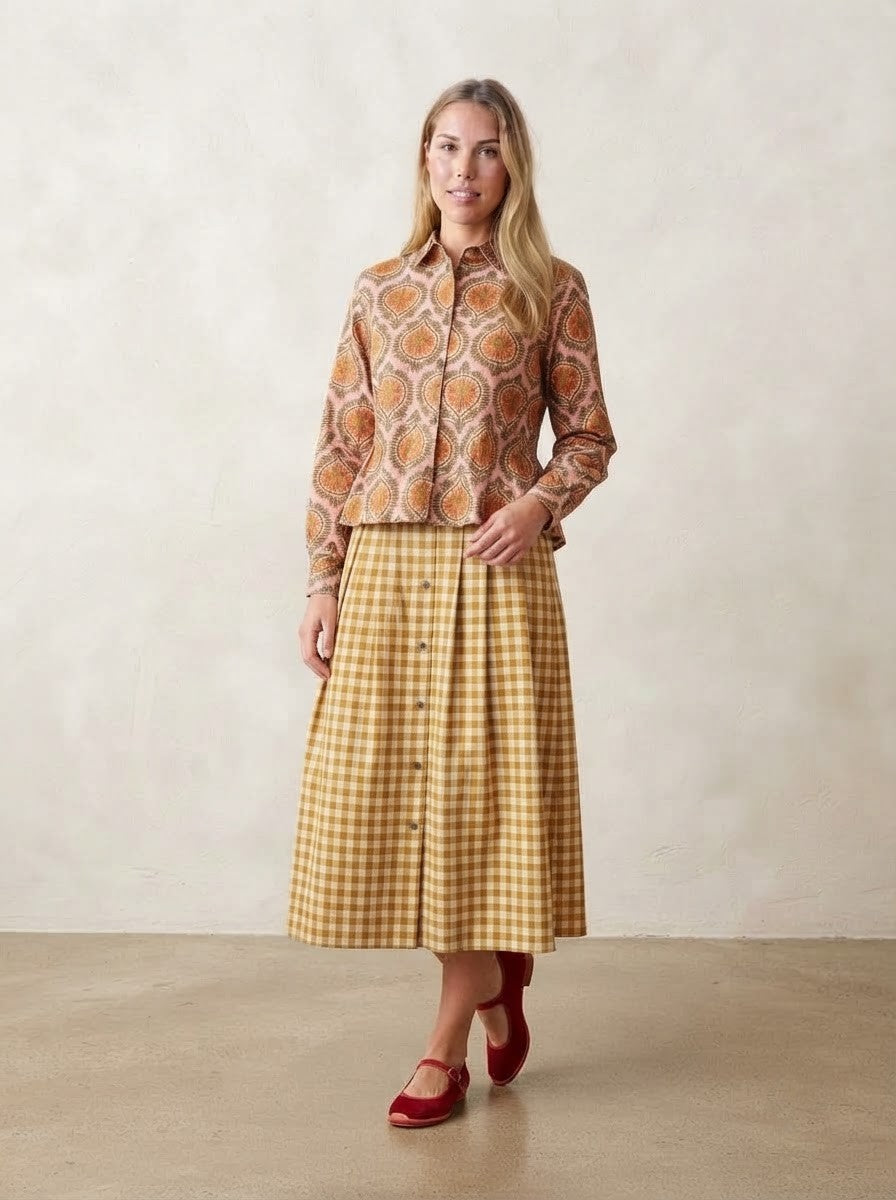 Floral Peplum & Mustard Gingham Premium Cotton Co-ord Set