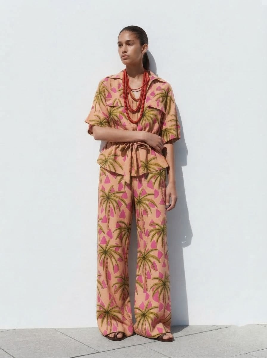 Tropical Palm Print Premium Cotton Co-ord Set