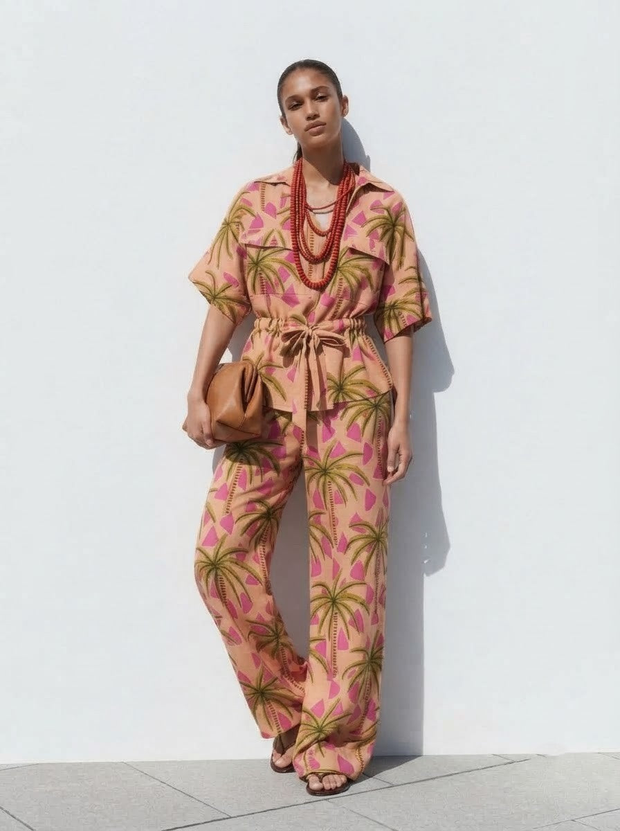 Tropical Palm Print Premium Cotton Co-ord Set