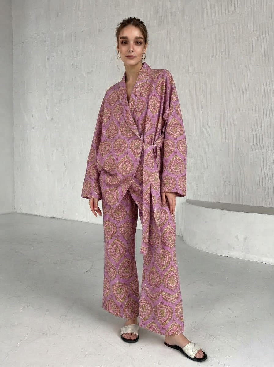 Wrap-Style Purple Paisley Premium Cotton Co-ord Set