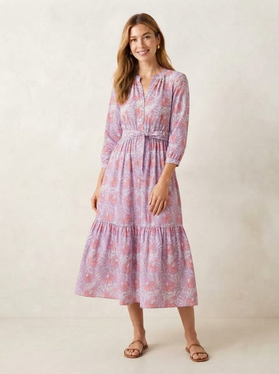 Lavender & Pink Floral Tiered Maxi Dress