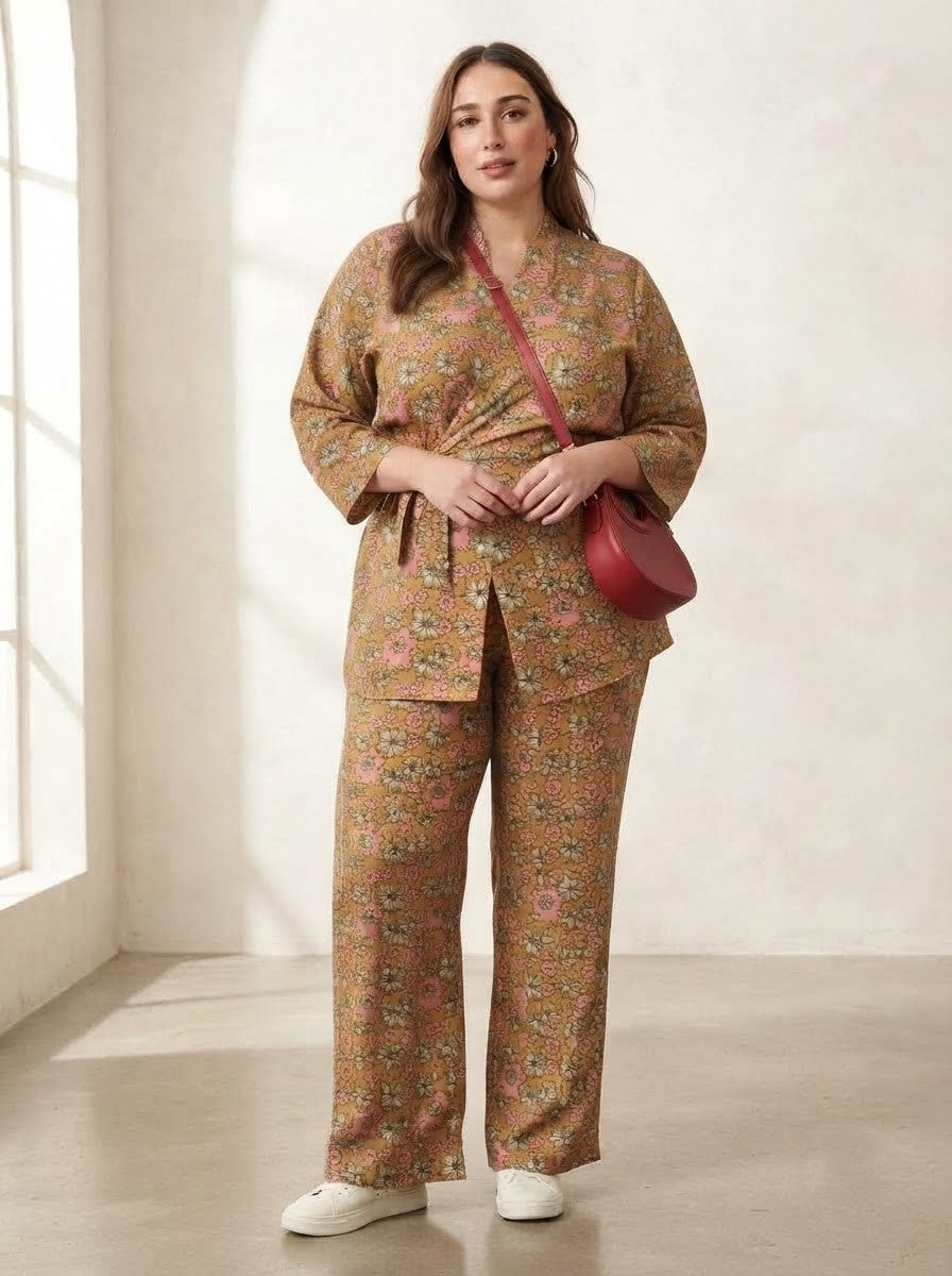Wrap-Style Floral Print Premium Cotton Co-ord Set